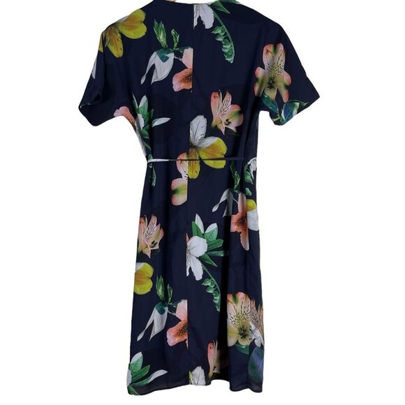 Aritzia Babaton Wallace Navy Floral Wrap Dress Short Sleeves Size XS - Picture 2 of 11